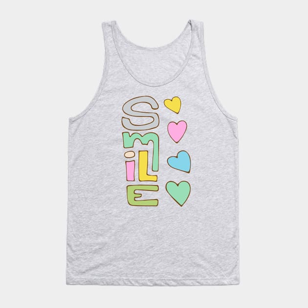 SMILE Uplifting Lettering with Friendship Happiness Love Hearts - UnBlink Studio by Jackie Tahara Tank Top by UnBlink Studio by Jackie Tahara